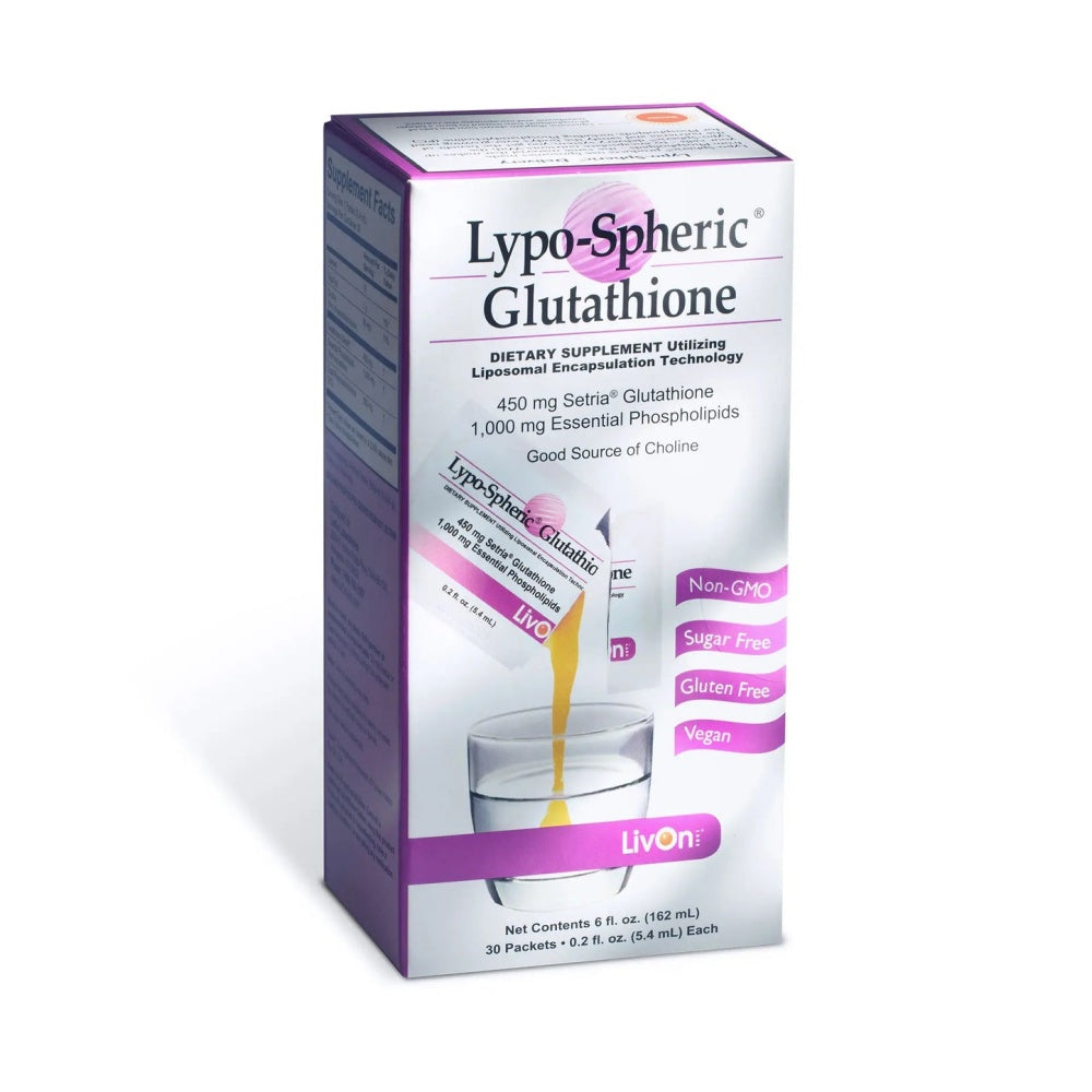 LivOn Laboratories Lypo-Spheric Glutathione - 30 Packets – 450 mg Glutathione Per Packet – Liposome Encapsulated for Maximum Bioavailability – Professionally Formulated – 100% Non-GMO