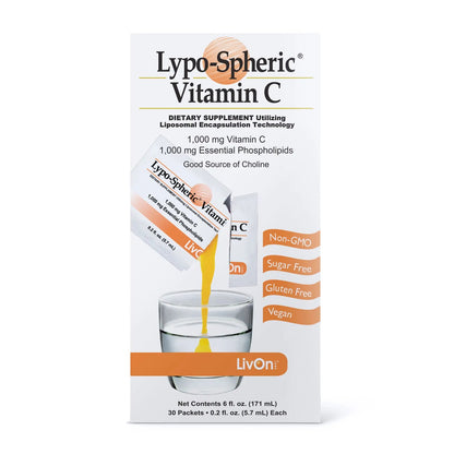 LivOn Laboratories Lypo–Spheric Liposomal Vitamin C 1000mg - No Sugar, Immune Support, Plant Based - Easy to Swallow, Absorbable - Non–GMO, Gluten Free (0.2 fl oz Individual 30 Packets)