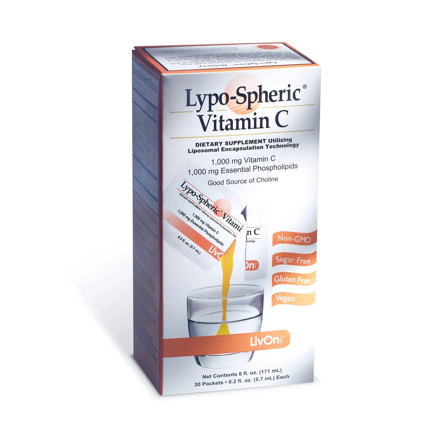 LivOn Laboratories Lypo–Spheric Liposomal Vitamin C 1000mg - No Sugar, Immune Support, Plant Based - Easy to Swallow, Absorbable - Non–GMO, Gluten Free (0.2 fl oz Individual 30 Packets)