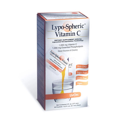 LivOn Laboratories Lypo–Spheric Liposomal Vitamin C 1000mg - No Sugar, Immune Support, Plant Based - Easy to Swallow, Absorbable - Non–GMO, Gluten Free (0.2 fl oz Individual 30 Packets)
