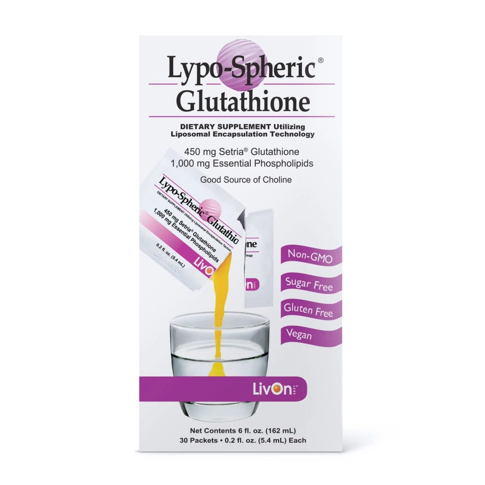 LivOn Laboratories Lypo-Spheric Glutathione - 30 Packets – 450 mg Glutathione Per Packet – Liposome Encapsulated for Maximum Bioavailability – Professionally Formulated – 100% Non-GMO